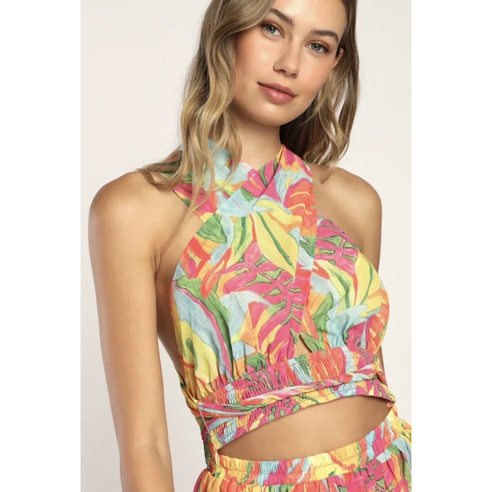 Lulus Tropics and Tequila Multi Floral Print Halter Cutout Maxi Dress - Picture 6 of 9